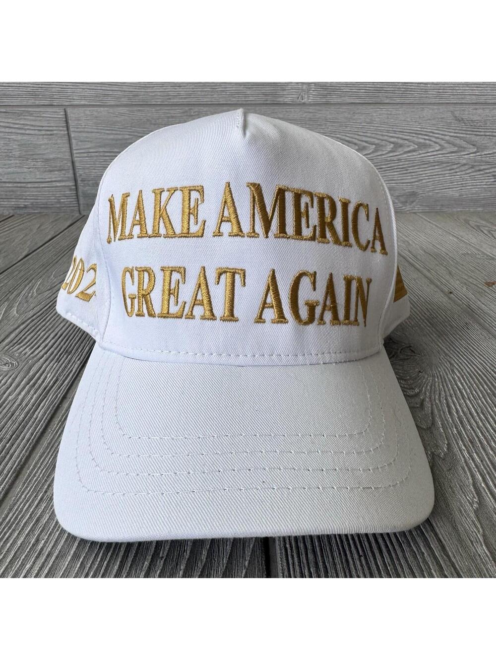 Official Cali Fame MAGA Hat White/Gold Make America Great Again 2024 USA Made